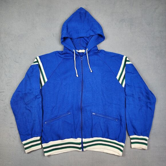 Vintage Add In By Jason Empire Zip Up Hoodie Jacket Men's Large Blue Stripes - Picture 1 of 8